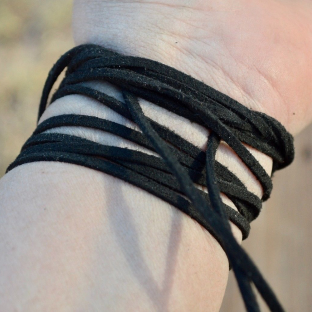 Sterling Silver Yoga Tie Wrap Bracelet Cuff Suede 925 Gorham Antique leather - Picture 7 of 7